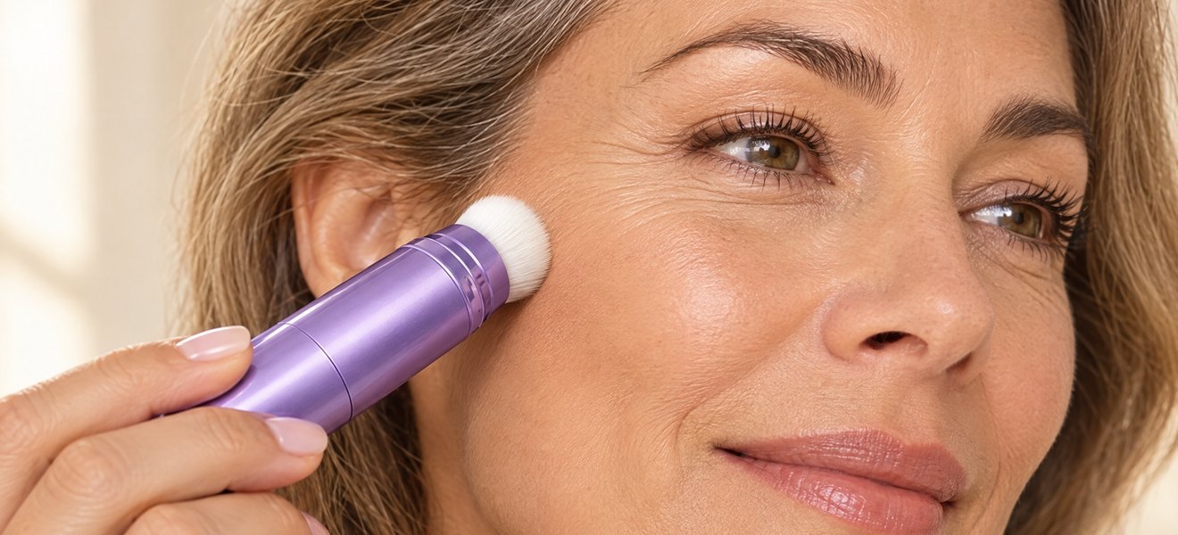 Frau verblendet den Color Match Stick mit dem integrierten Pinsel